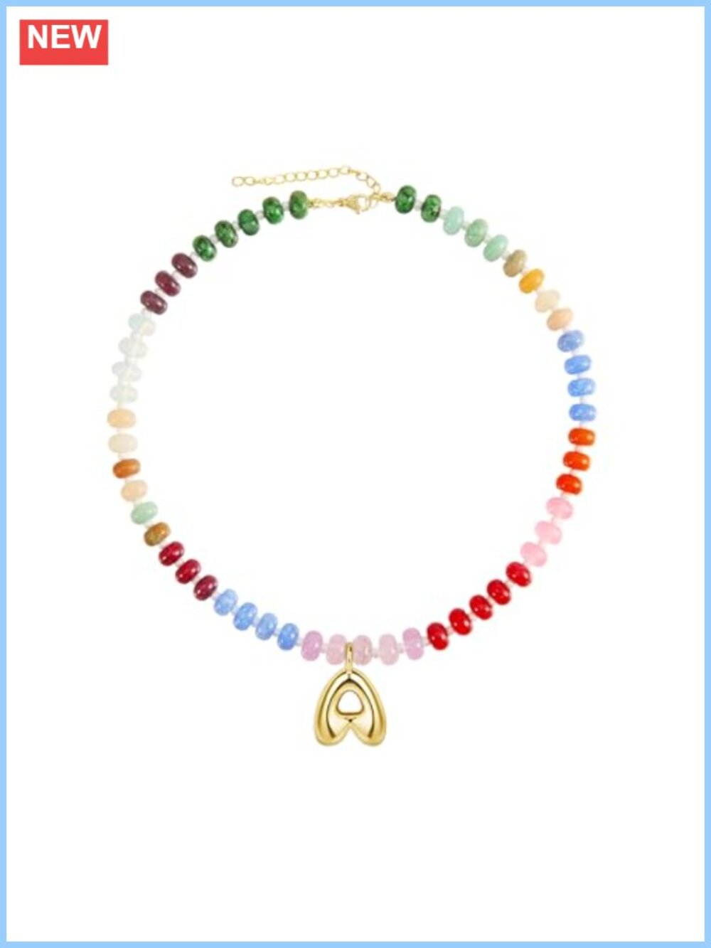 Handmade Beaded Necklace with Gold Pendant, 14K Gold-Plated Letter Charm,